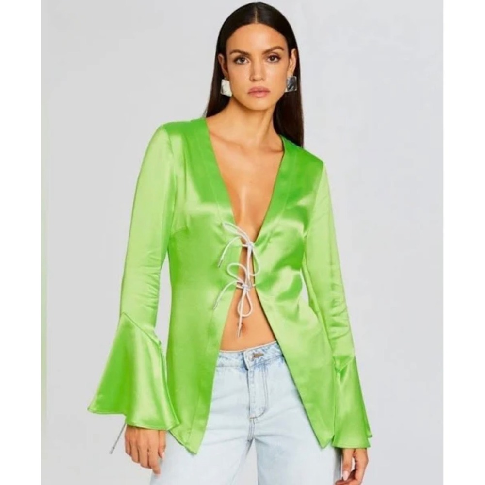 Retrofête Svea Fresh Lime Tie Front Bell Sleeve Blouse NWT XS